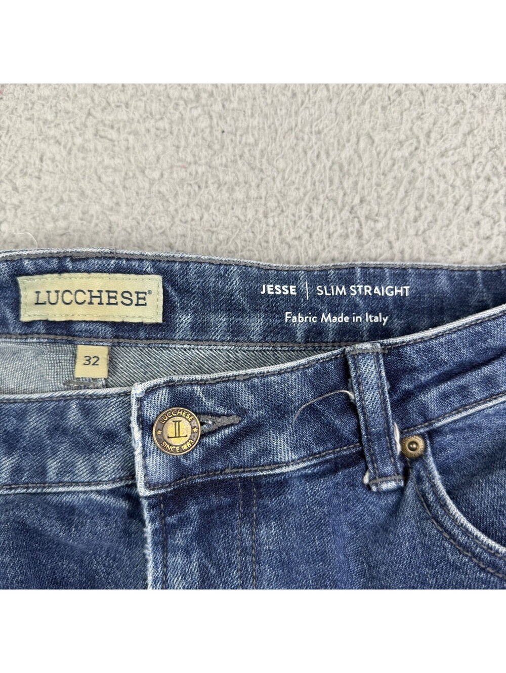 Lucchese Men's Jesse Slim Straight Washed Blue Jeans 32W X 32L Italy Fabric $325 - Picture 2 of 13
